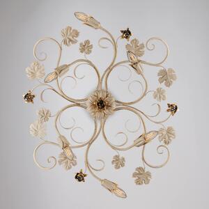 Plafoniera Iris in ferro laccato avorio con decorazione decap� e rose oro 6 luci , altezza 17 Cm, misure 79 X 67 Cm