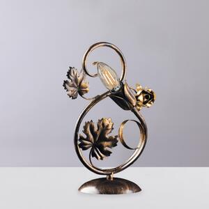 Lumetto Iris in ferro laccato marrone con decorazione oro 1 luce , altezza 30 Cm, larghezza 21 Cm
