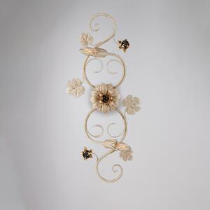 Plafoniera Iris in ferro laccato avorio con decorazione decap� e rose oro 2 luci , altezza 17 Cm, misure 73 X Cm