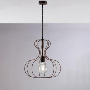 Sospensione Titty in ferro laccato nero con decorazione rame 1 luce , altezza 40 Cm, Cavo allungabile fino a 110 Cm, larghezza 35 Cm