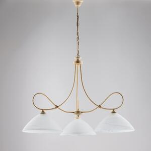 Lampadario Dallas in ferro laccato avorio con decorazione decap� e vetri alabastro bianchi 3 luci, altezza 65 Cm, Cavo allungabile fino a 125 Cm, larghezza 78 Cm