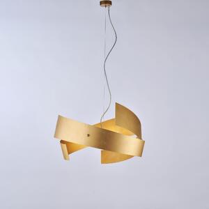 Sospensione Elisa in ferro laccato bianco con decorazione oro chiaro 3 luci, altezza 28 Cm, Cavo allungabile fino a 128 Cm, larghezza 57 Cm