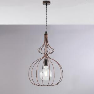 Sospensione Olimpia in ferro laccato nero con decorazione rame 1 luce , altezza 54 Cm, Cavo allungabile fino a 124 Cm, larghezza 35 Cm