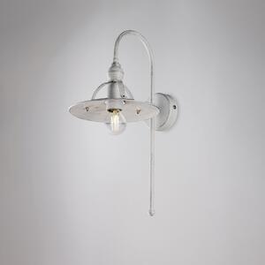 Applique Cantina in ferro laccato bianco con decorazione argento 1 luce , altezza 38 Cm, larghezza 25 Cm