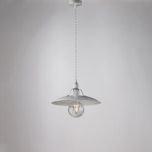 Sospensione Cantina in ferro laccato bianco con decorazione argento 1 luce , altezza 14 Cm, Cavo allungabile fino a 74 Cm, larghezza 30 Cm