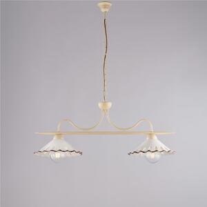 Lampadario in ferro laccato nero e decorazione effetto ruggine A 2 luci MOD OSTERIA Dimensioni 83x30xh 36 cm allungabile fino a 96 con diffusori in ceramica diametro 30 Avorio decape