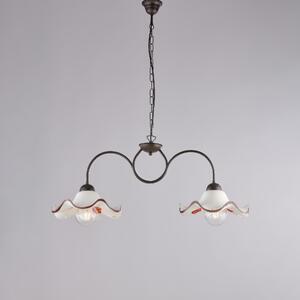 Lampadario Anemone in Ferro Laccato Nero e Decorazione Ruggine, Diffusori in Ceramica �30 cm, Nero Ruggine, 2 x E27 - 55 Watt Max, Dimensioni 81x30xH34 - Max 94 cm