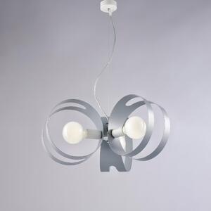 Sospensione Peter in Ferro Laccato Bianco con Fasce Laser Grigie, 30xMAX 130x�48 cm, 3 Luci E27 - 55W Max, Colore Bianco Grigio