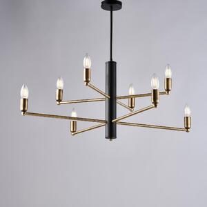 Sospensione Isak in Ferro Laccato Nero con Finiture Ottone Brunito Spazzolato, 66x�86 cm, 8 Luci E14 - 42 Watt Max, Nero