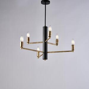 Sospensione Isak H.66 - �53 cm, Nero, in Ferro Laccato con Finiture in Ottone Brunito Spazzolato, 6 Luci E14 - 42 Watt Max