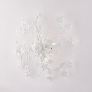 Plafoniera Edera in ferro laccato bianco con decorazione shabby e strass in cristallo 4 luci , altezza 22 Cm, larghezza 60 Cm