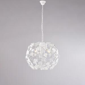 Lampadario Edera in ferro laccato bianco con decorazione shabby e strass in cristallo 3 luci , altezza 45 Cm, Cavo allungabile fino a 105 Cm, larghezza 50 Cm