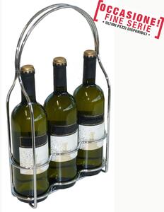 Cestello portabottiglie inox capienza 3 bottiglie 25,5x9xh41 cm Per Bottiglie tipo bordolese diametro 7.5/8 cm in metallo cromato inox lucido