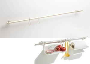 Barra sotto pensile KIT portautensili + 3 ganci in AVORIO Lunghezza 60 cm cm Sezione 1.5 cm adatta x Cucine Shabby Chic e Muratura colore avorio