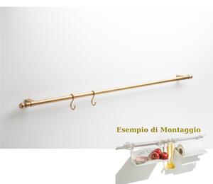 Barra sotto pensile KIT portautensili + 3 ganci in ORO SATINATO Lunghezza 60 cm cm Sezione 1.5 cm adatta x Cucine Shabby Chic e Muratura colore ORO SATINATO