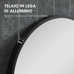 HOMCOM Specchio da Bagno Rotondo Moderno da Parete con Cornice in Lega di Alluminio, 70x70cm, Nero