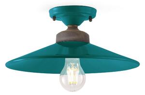 Plafoniera da Soffitto Anticata in Metallo e ceramica e Ottone Diametro 30 xh 13 cm 1 x max 77W E27 peso 1,26 kg colore Verde Petrolio