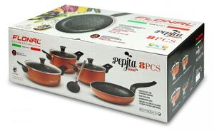 Batteria di pentole 8 pezzi PEPITA GRANITO corpo in Alluminio Ad Elevato spessore Rivestimento intero effetto Pietra adatta al Gas Vetroceramica Forno