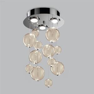 Plafoniera da muro solida base inox a taglio laser Bolero Dimensioni � 30x h 70 cm G10 3 x Max 500 Watt 3,5 kg e diffusori con sfere in vetro cristallo Ambra