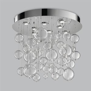 Plafoniera da Soffitto solida base inox a taglio laser Bolero 42 SFERE CRISTALLO Dimensioni 80x80xh 70 cm G10 8x Max 50 Watt 18kg e diffusori con sfere in vetro cristallo Trasparente