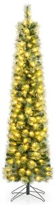 Costway Albero di natale slim con luci incorporati e regolabili con timer e telecomado per interno e esterno, Albero natale automatico con 120 LED xs