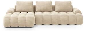 Divano angolare beige allungabile/con contenitore (con penisola a sinistra/con chaise lounge) con rivestimento in velluto Linz – Cosmopolitan Design