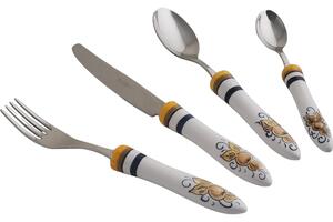 Posate Con manico in Ceramica bianca dipinta a mano Pesaro Set 4 pezzi Il manico � decorato con miniature di frutta in toni di bruno e riccioli di blu antico