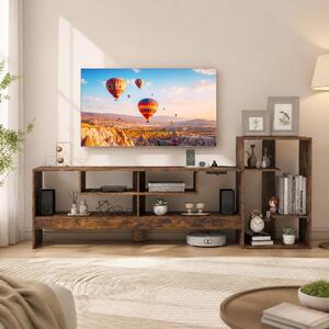 Costway Mobile porta tv fino tavolo supporto tv con stazione di ricarica, Tv fino a 55'' in legno scomparti aperti e base rialzata Marrone