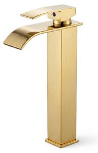 Rubinetto lavabo alto a cascata oro da appoggio miscelatore bagno EVIO