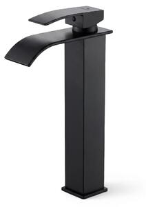 Rubinetto lavabo alto a cascata nero da appoggio miscelatore bagno EVIO