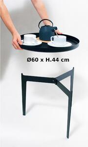 Tavolinetto rotondo con Vassoio asportabile Pliant 60x60xh44 cm ILLUSIO in metallo verniciato a polvere COLORE NERO