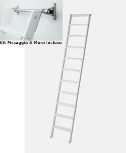 Scala da Appoggio UP 10 gradini Lunghezza 2,50 Mt in Faggio Massello Dimensioni 45x9x h250 cm Peso 8,5 Kg Con KIT INCLUSO colore legno laccato bianco