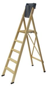 Scala in legno cinque gradini richiudibile BIBO 5 in Faggio Massello Dimensioni H100 all'ultimo scalino cm 54x11x188 cm Con Tascone porta Attezzi Peso 9 Kg naturale