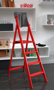 Scala quattro gradini richiudibile BIBO 4 in Faggio Massello Dimensioni H88 cm 50x11x163 cm Peso 7 Kg CON Tascone Porta Attrezzi Rosso