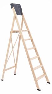 Scala in legno SEI gradini richiudibile BIBO 6 in Faggio Massello Dimensioni H130 cm 57x11x213 Con Tascone portaoggetti cm Peso 10 Kg naturale