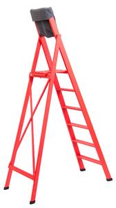 Scala in Legno sei gradini richiudibile BIBO 6 in Faggio Massello Dimensioni H130 cm 57x11x213 cm Peso 10 Kg Con Tascone Porta Attrezzi,colore Rosso