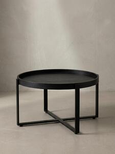 Tavolino da salotto 60x60x35 cm in legno massello di mango / metallo nero Tavolino rotondo, tavolino da salotto di design con bordo rialzato, tavolino da caffè industriale Salotto moderno