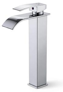Rubinetto lavabo alto a cascata cromato da appoggio miscelatore bagno EVIO