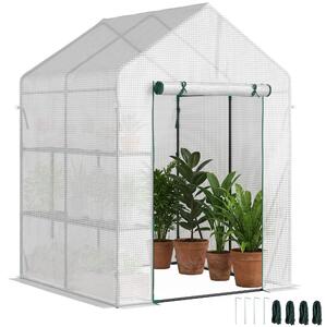 Serra in plastica Outsunny, serra accessibile con 4 ripiani, in acciaio bianco