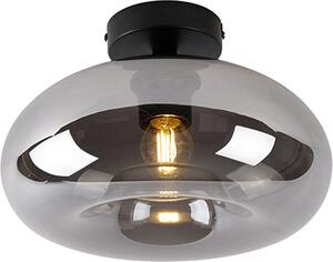 QAZQA - Art Déco Art Déco Lampada da soffitto I Lampada da soffitto I Lampada I Lampada nera con vetro fumé - Busa I Soggiorno I Camera da letto - Rotonda - Adatta a LED E27