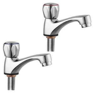 Fontastock URBEL FSKFGB004 Set di 2 rubinetti per lavabo singolo, acqua calda/fredda, staffe di montaggio, maniglia in zinco e corpo in ottone