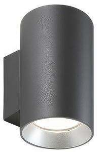 Lampada da parete in alluminio pressofuso. SHOW APPLIQUE DOPPIA Dimensioni �14,6x16,8x h22,6 cm 20W 20W LED 3000K Diffusori in vetro trasparente colore GRAFITE