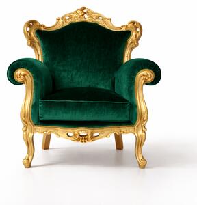 Poltrona Barocca Caterina - Foglia Oro, Tessuto e Velluto – Artigianato Italiano di Lusso