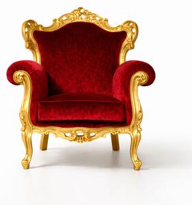Poltrona Barocca Caterina - Foglia Oro, Tessuto e Velluto – Artigianato Italiano di Lusso