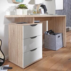 FineBuy Scrivania MASSA 120 x 76 x 53 cm con 3 cassetti in bianco Sonoma Scrivania moderna per computer per adolescenti Tavolo per laptop salvaspazio con ripiano