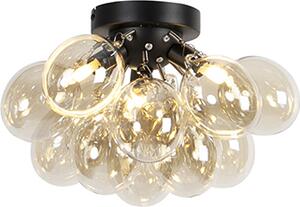 QAZQA - Lampada da soffitto di design I Lampada da soffitto I Lampada I Lampada nera con vetro marrone a 3 luci - Uvas I Soggiorno I Camera da letto - Sfera I Sferica - Adatta a LED G9