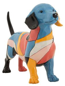 Scultura di cane bassotto dai colori linee vivaci e sgargianti, CONTEMPORANEO Dimensioni 32,5x9,7x h20,5 cm in Polyresin multicolor