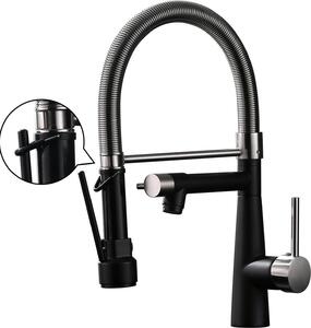 Miscelatore da cucina con soffione estraibile - orientabile a 360° - miscelatore monocomando e doccetta estraibile - alta pressione - nichel spazzolato e nero