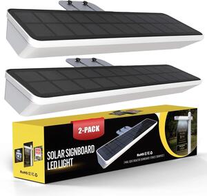 Solarsys – Set di 2 luci solari a LED per insegne da esterno IP65, illuminazione per numeri civici con sensore crepuscolare, 6000K bianco luce diurna, per insegne immobiliari e commerciali