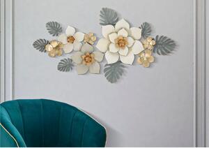 Pannello decorativo 3D da parete composto da Fiori e foglie ,MOTY, 72,4x7x h 74,5 cm peso 2,400 kg impreziositi da Fiori e Foglie dorate